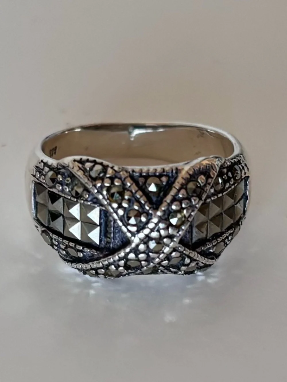 Marcasite Band Ring with Criss-Cross Pattern